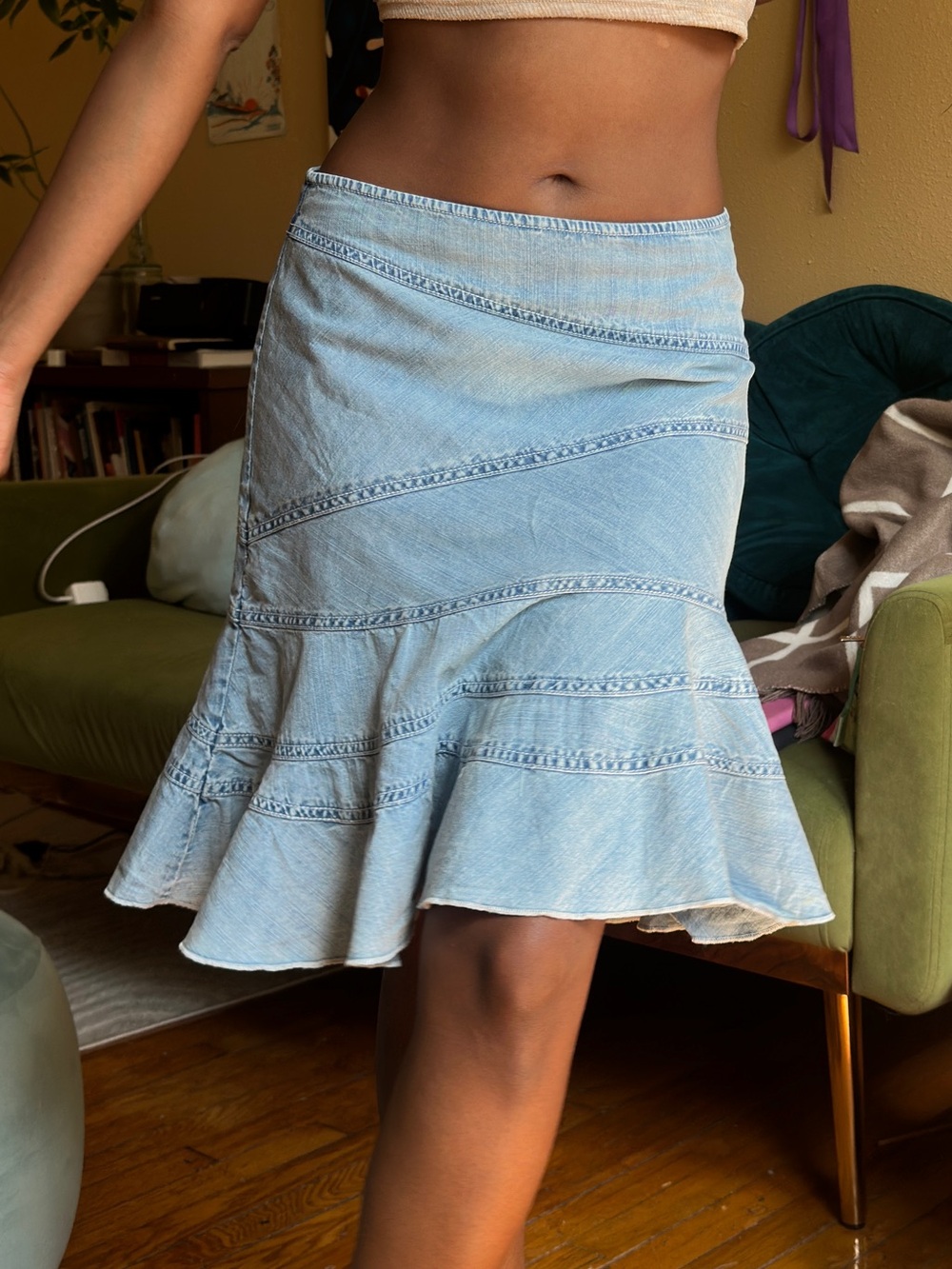 Light Blue Denim Flared Skirt